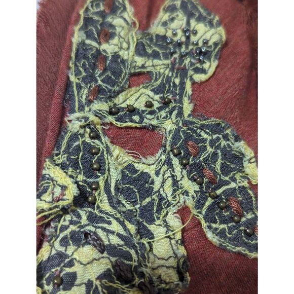 Unbranded Women's S Rust V Neck T-Shirt Silk Trimmed Floral Embellished - Picture 6 of 8